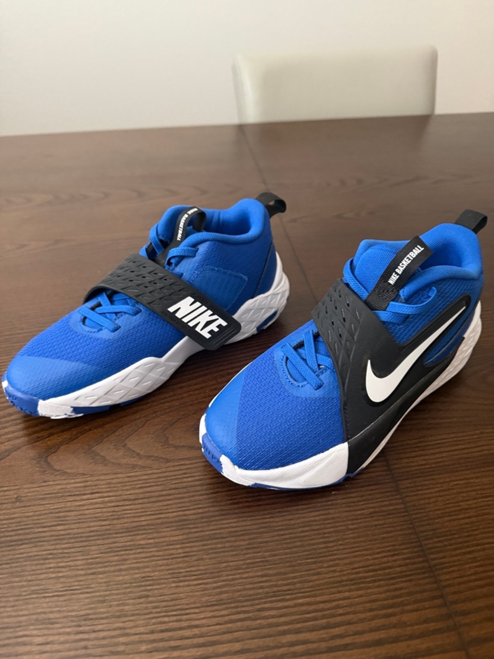 Nike Basketball Kids Blue and Black Strap Sneakers with White Swoosh